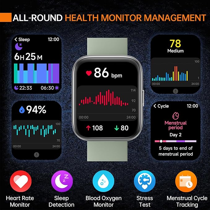 aeac Smart Watch Fitness Watch for Men Women, Alexa Built-in & Stable Bluetooth Call, 100 Sports, IP68 Waterproof Smartwatches for iOS Android