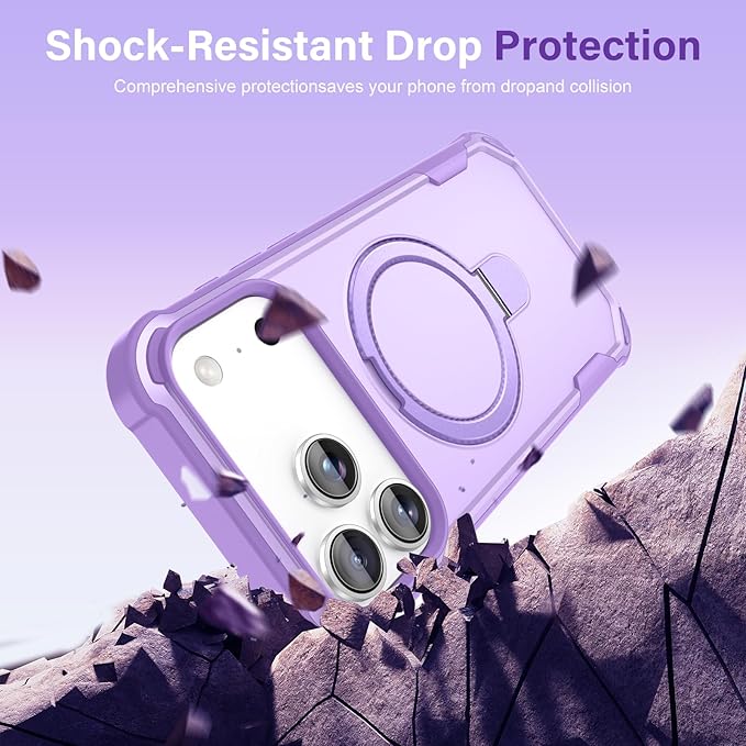 Compatible with iPhone 17 Pro Max Case with Invisible Magnetic Ring Stand [Compatible with Magnetic] [Military Drop Protection] Shockproof Slim Hard Back Soft Edge Case 6.9 Inch, Purple