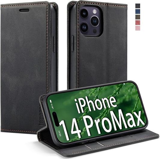 japezop Compatible with iPhone 14 Pro Max Wallet Case with [RFID Blocking] Card Holder Kickstand Magnetic,Leather Flip Case Wallet for iPhone 14 Pro Max 5G 6.7 Inch (Black)