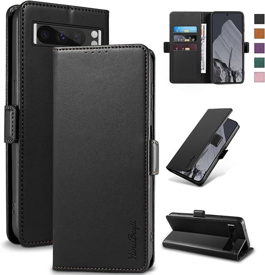 Wallet Flip Case for Google Pixel 8 Pro - [RFID Blocking] Luxury PU Leather Card Holder Magnetic Phone Cover with Kickstand,Shockproof Protective Case,Black