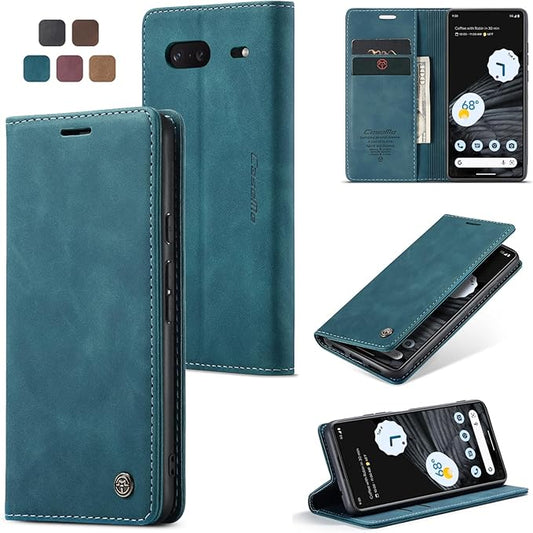 for Google Pixel 7 Case, Flip Wallet Leather Case with Card Holder Magnetic Closure Shockproof Kickstand Protective Phone Cases Cover for Google Pixel 7,Blue-Green