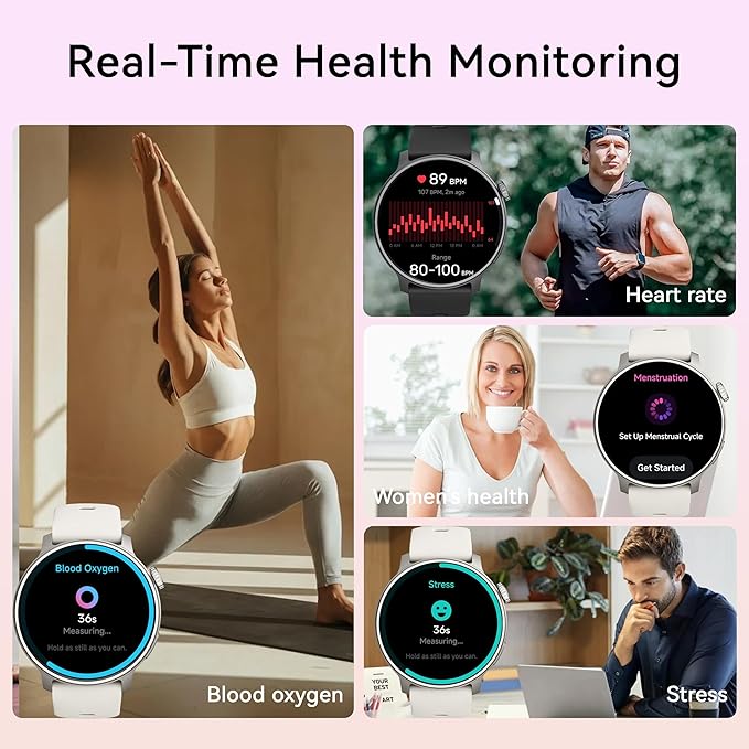 KPEP GPS Running Watches for Men Women, 1.43'' AMOLED/2 Straps/3ATM Waterproof Sports Watch, Compass, Barometer, Altimeter, 24/7 Stress/SpO2/Heart Rate Monitor, Sleep Tracker, Fitness Tracker, Black