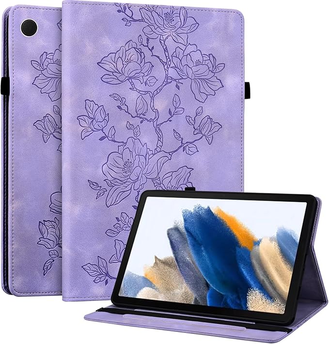 Case for Samsung Galaxy Tab A8 10.5 Inch 2022 Model (SM-X200/X205/X207), Slim PU Leather Folio Cover with Multi-Angle Stand and Pen Holder, Purple