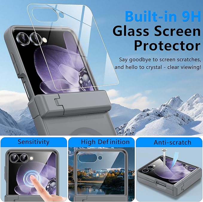 for Samsung Galaxy Z Flip 7 Case Compatible with Magsafe [Hinge Protection＆ Kickstand][Built-in Front Screen Protector] 15FT Military Shockproof Full Body Phone Case for Galaxy Z Flip 7 (Gray)