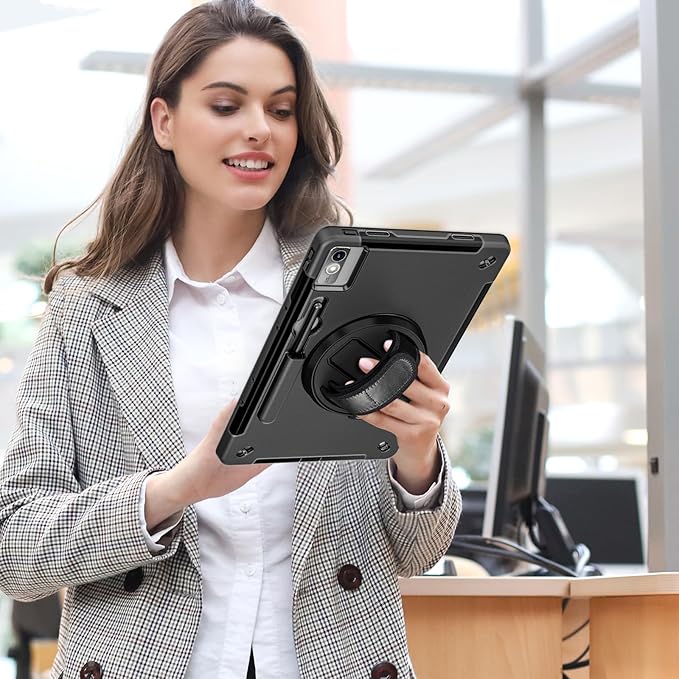 ZenRich Tablet Case for Lenovo Tab P12 12.7 Inch 2023/2024 Release, with 360° Rotating Kickstand, Hand Strap & Shoulder Belt - Heavy Duty Shockproof Rugged Protective Cover