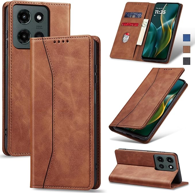 Jasonyu Flip Wallet Case for Moto G 5G (2025),Leather Magnetic Folio Cover with Card Holder,Kickstand - TPU Shockproof Durable Protective Phone Case,Brown