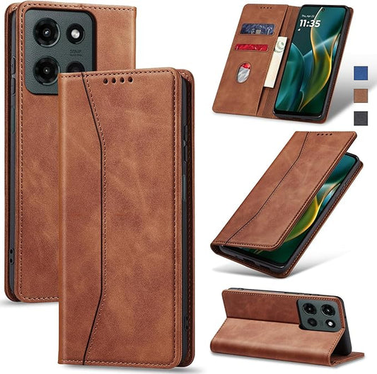 Jasonyu Flip Wallet Case for Moto G 5G (2025),Leather Magnetic Folio Cover with Card Holder,Kickstand - TPU Shockproof Durable Protective Phone Case,Brown
