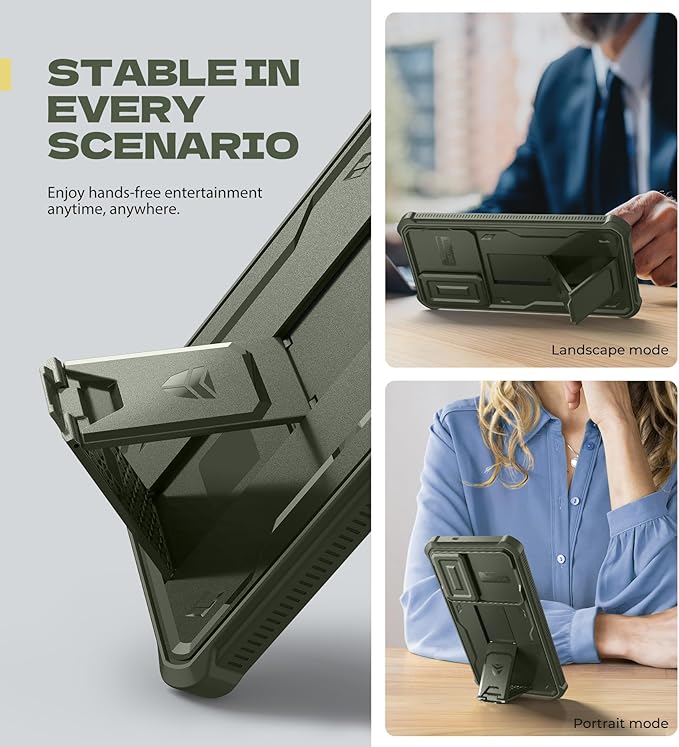 Dexnor for Samsung Galaxy S25 Edge Case with Upgraded Slide Camera Cover & 2 Front Frames & Built-in Screen Protector & Kickstand, Heavy-Duty Rugged Case Full-Body Bumper Protective Cover,Army Green