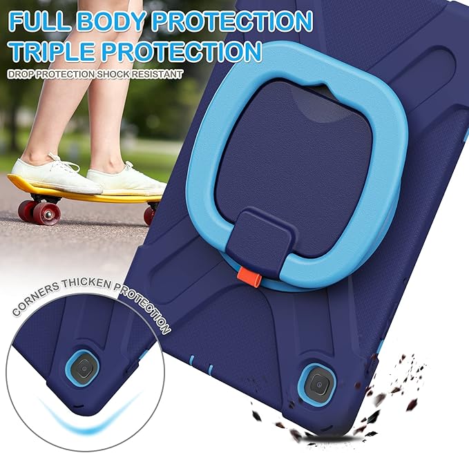 BATYUE Case for Samsung Galaxy Tab S6 Lite 10.4 Inch 2024/2022/2020 (SM-P610/P613/P615/P619/P620), Protective Case with Shoulder Strap, 360° Swivel Stand, Shockproof Drop; for Kids - Navy Blue