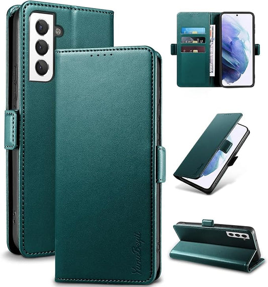 Wallet Flip Case for Samsung Galaxy S21 5G - [RFID Blocking] Luxury PU Leather Card Holder Magnetic Phone Cover with Kickstand,Shockproof Protective Case,Green