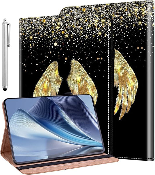 ALILANG Case for Lenovo Tab M9 9 inch Case 2023 (TB-310FU) with Stylus, Shockproof Folding Stand Cover for Lenovo Tab M9 Case-Gold Wings