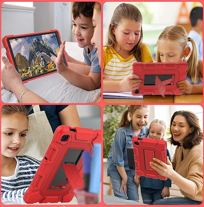 Rantice Samsung Galaxy Tab A7 Lite Case 2021, Hybrid Case with Kickstand, Shock Absorbing Bumps, Anti-Slip Grid Pattern, Red+Black