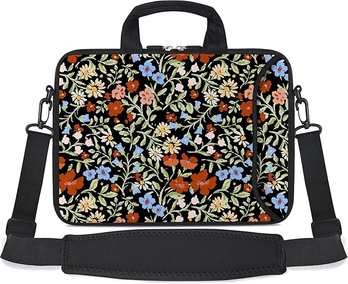 RICHEN 14 15 15.4 15.6 inch Laptop Shoulder Bag Messenger Bag Notebook Handle Sleeve Neoprene Carrying Case with Accessories Pocket (14-15.6 inch, Flowers2)
