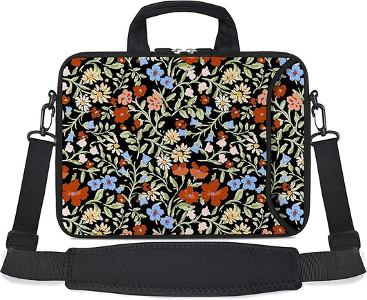 RICHEN 14 15 15.4 15.6 inch Laptop Shoulder Bag Messenger Bag Notebook Handle Sleeve Neoprene Carrying Case with Accessories Pocket (14-15.6 inch, Flowers2)