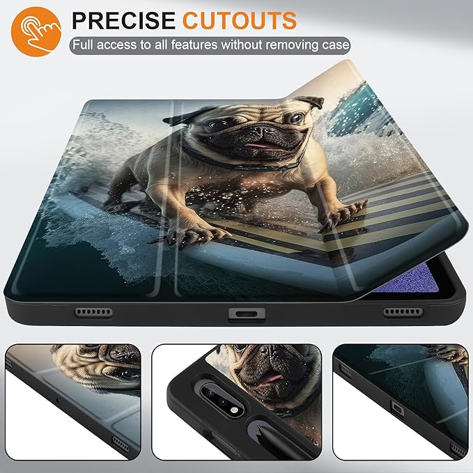 Case for Samsung Galaxy Tab S8 2022 & S7 2020, Shockproof Tablet Case for Samsung Tab S8/S7 11 inch with Auto Sleep/Wake & Trifold Stand & Soft TPU Back Cover, Dog Surfing