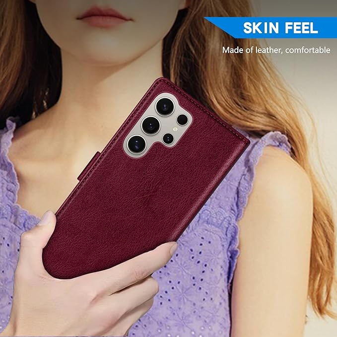 ZZXX for Samsung Galaxy S25 Ultra Wallet Case with [RFID Blocking] Card Slot Kickstand Magnetic Closure Leather Flip Fold Protective Phone Case for Galaxy S25 Ultra 5G Case Wallet(Wine Red-6.8 inch)