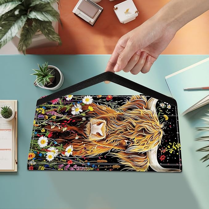 Case for Samsung Galaxy Tab A9 Plus/A9+ 5G 11 Inch 2023 Model (SM-X210/X216/X218),Card Slot PU Leather TPU Case Pen Holder Auto Wake Sleep,Highland Cow Flowers