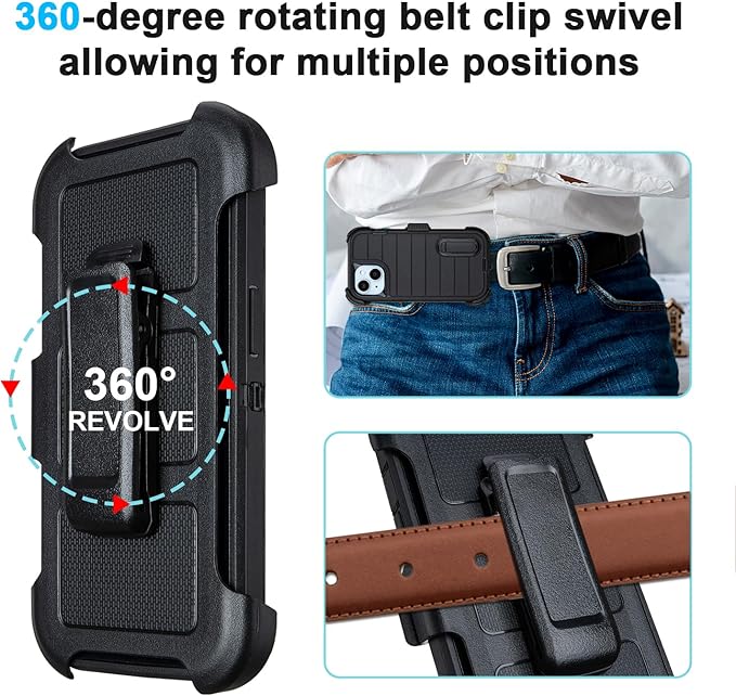 for Black Case iPhone 15 Case with Belt Clip, for Shockproof Case iPhone 15 Heavy Duty,3 Layers of Sturdy,Anti-Drop,Military-Grade Defender Cover for iPhone15Case Black