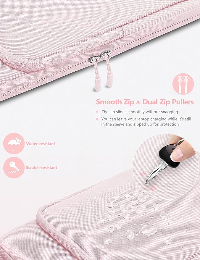 HYZUO 14-15 Inch Laptop Bag Sleeve for MacBook Air 15 M4 M3 M2, MacBook Pro 15, XPS 14/15 Plus, 15" Surface Laptop, Notebook Case for 14" Dell HP Lenovo ThinkPad Asus Acer Huawei, Pale Pink