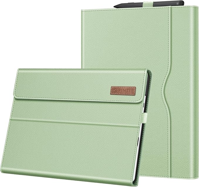 Fintie Case for 13 Inch Microsoft Surface Pro 11/10/9 - Multiple Angle Viewing Portfolio Business Cover with Pocket & Stylus Holder, Compatible with Type Cover Keyboard, Mint Green