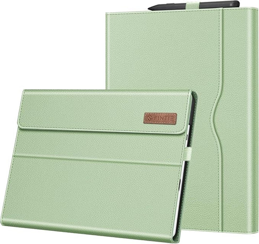 Fintie Case for 13 Inch Microsoft Surface Pro 11/10/9 - Multiple Angle Viewing Portfolio Business Cover with Pocket & Stylus Holder, Compatible with Type Cover Keyboard, Mint Green