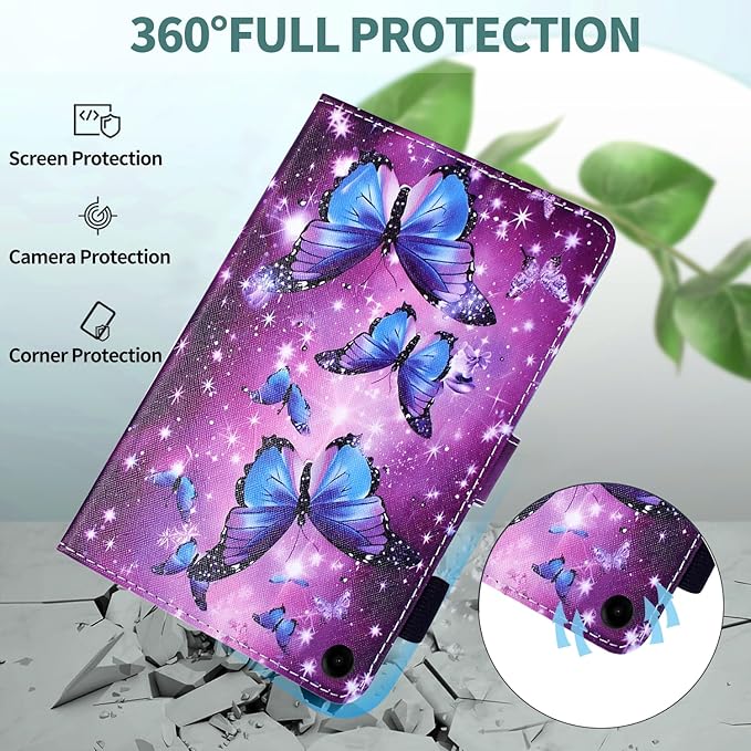 KEROM Case for Samsung Galaxy Tab A9+ Plus 11 Inch 2024 2023 (SM-X210/X216/X218), Slim PU Leather Stand Case Protective Cover for Galaxy Tab A9+/A9 Plus Tablet, Auto Wake/Sleep - Sparkling Butterfly