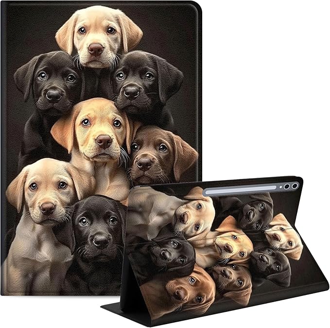 Case for Samsung Galaxy Tab S10 Plus/ S9 FE Plus/ S9 Plus 5G Tablet 12.4'', Slim PU Leather Stand Cover with Auto Wake/Sleep, Multi-Angle Viewing & Shockproof, Labrador Puppies