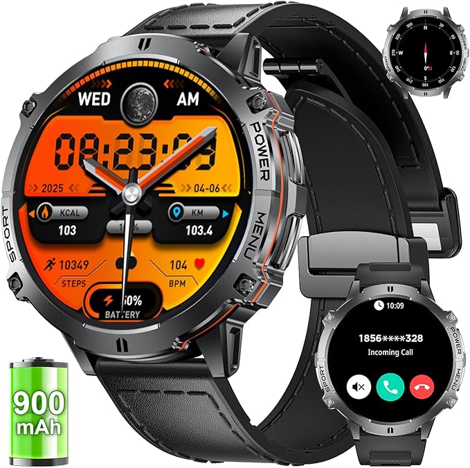 Smart Watches for Men with 900mAh(60+Standby),1.73" AMOLED Reloj Inteligente para Hombre with Bluetooth Call,110+ Sports Mode Fitness Tracker/Heart Rate Sleep Health Monitor/Android iOS Smart watch