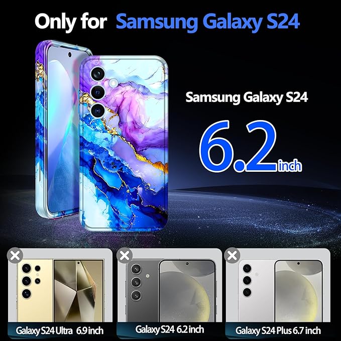 Casetego for Galaxy S24 Case,Compatible with MagSafe,[Military Grade Drop Test] Full Body Protection Slim Shockproof Rugged Marble Women Case for Samsung Galaxy S24 6.2 inch,Azure Blue