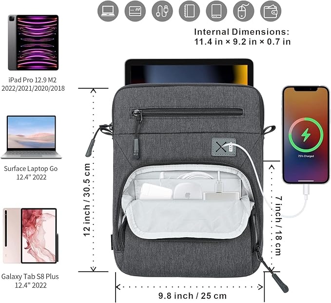 12.9 Inch Tablet Sleeve, Compatible with iPad Pro 12.9 (6th–3rd Gen, M4/M2/M1) with Magic Keyboard, Smart Keyboard Folio, Slim Folio Pro Case & More – Slim, Shockproof, Water-Resistant Case, Dark Grey