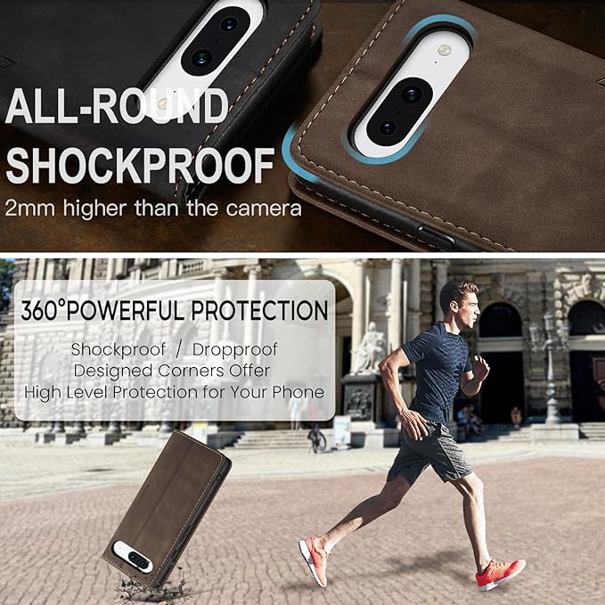 for Google Pixel 8A Case, Flip Wallet Leather Case with Card Holder Magnetic Closure Shockproof Kickstand Protective Phone Cases Cover for Pixel 8A, Coffee