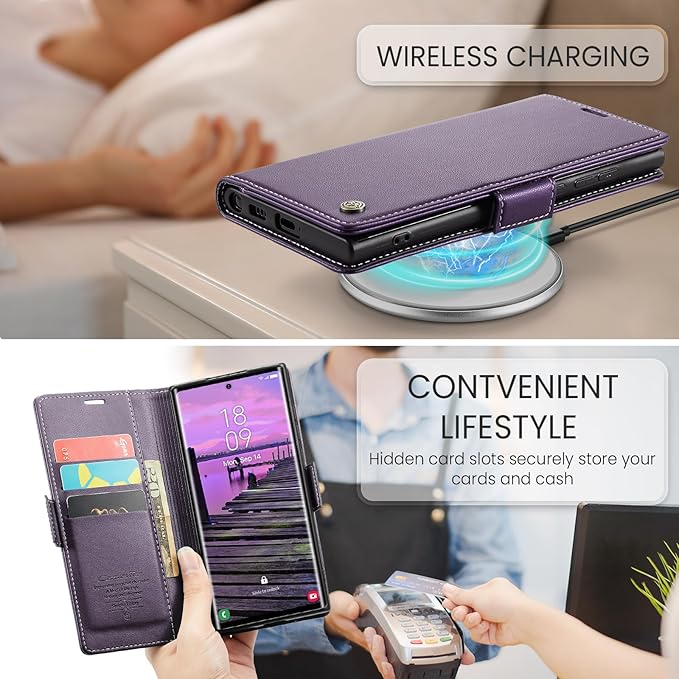 SINIANL Samsung Galaxy S24 Ultra Wallet Case with RFID Blocking, Samsung S24 Ultra Case Wallet for Women Men Card Holder Magnetic Clasp Kickstand Leather Book Folio Case for Galaxy S24 Ultra Purple