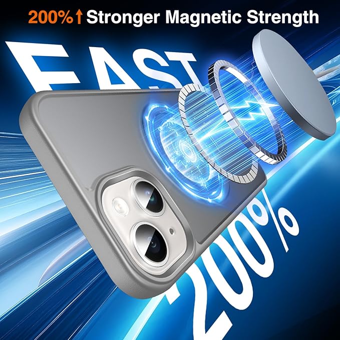 360° O-Ring MagStander for iPhone 13 Case, iPhone 14 Case with Magnetic Stand Ring Holder [Compatible with MagSafe][15FT Military Shockproof] Kickstand iPhone 13/14 Phone Cover Matte Grey