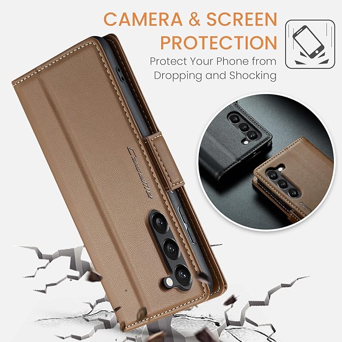 Case for Samsung Galaxy S24 Wallet Case, RFID Blocking PU Leather Flip Folio Cover Card Holder Kickstand Shockproof Phone Case Compatible with Samsung Galaxy S24, Brown
