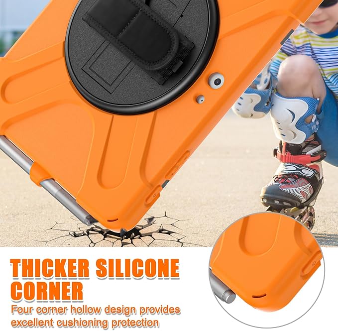 ZenRich Rugged Case for Surface Go with Pen Holder, Heavy Duty Shockproof Case with Stand, Hand Strap and Shoulder Belt - Orange