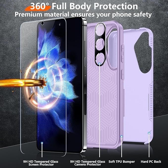 Red2Fire for Samsung Galaxy S24 Case, [Military Grade Drop Protection] Non-Slip Heavy Duty Full Body Shockproof Protection Phone Case for S24 Case 6.2 inch,Light Purple