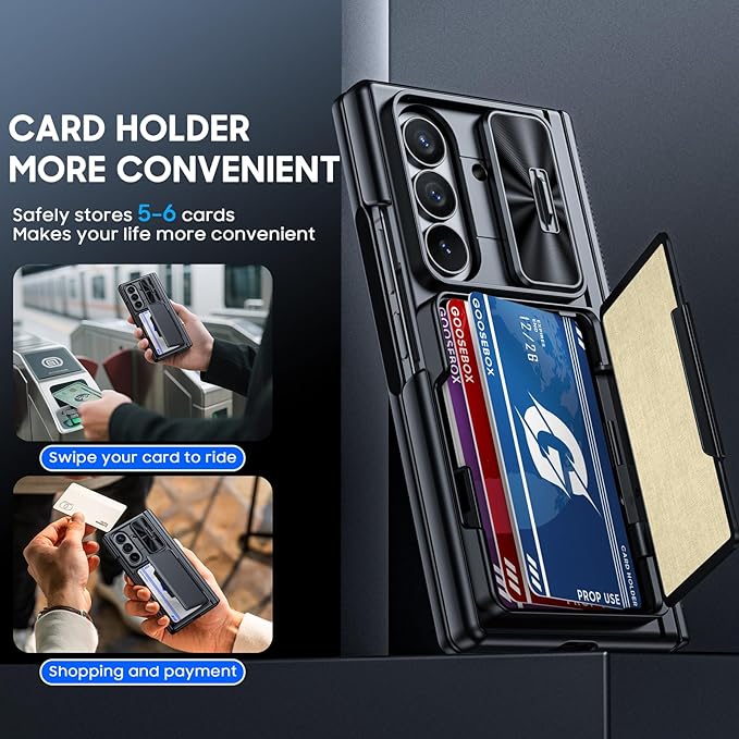 for Samsung Galaxy Z Fold 7 Case Wallet RFID [Cards Holder][Camera Cover][Kickstand] Full Body Shockproof Silicone Protective Phone Case for Galaxy Z Fold 7 Case(Black)