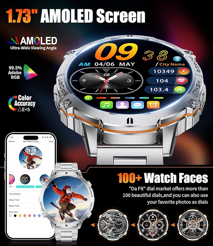 LIGE Smart Watches for Men Answer/Make Calls,1.75" Display Fitness Tracker with Compass Altitude and Barometric Pressure 900mAh Sleep Monitor 110+Sport Modes for Android iOS Smartwatch(Silver)