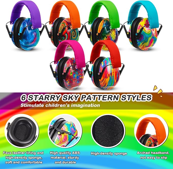 Amylove 6 Pcs Kids Noise Cancelling Headphones 27db Adjustable Earmuffs for Autism Sensory Toddler Children(Bright Colors)
