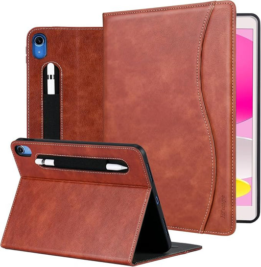 HFcoupe for iPad A16 11th / 10 Gen Case (2025 11 inch & 2022 10.9), Multi-Angle Viewing Stand Folio Cover with Magnetic Closure & Pocket, Auto Sleep/Wake Protective Folio, Tan