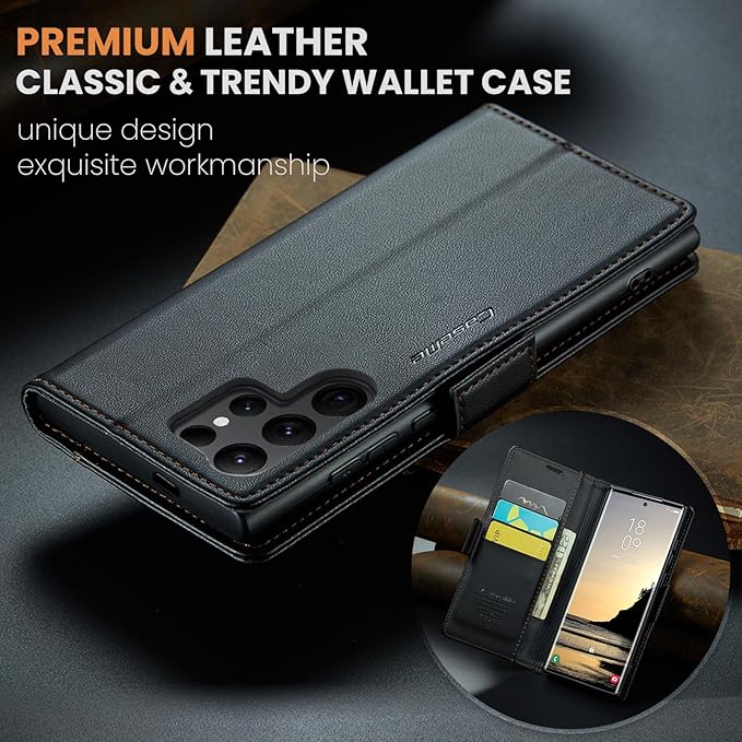 for Samsung Galaxy S25 Ultra Case, Premium PU Leather Wallet Case Flip Cover with [RFID Blocking][Card Holder][Stand Function] Shockproof Protective for Samsung Galaxy S25 Ultra, Black