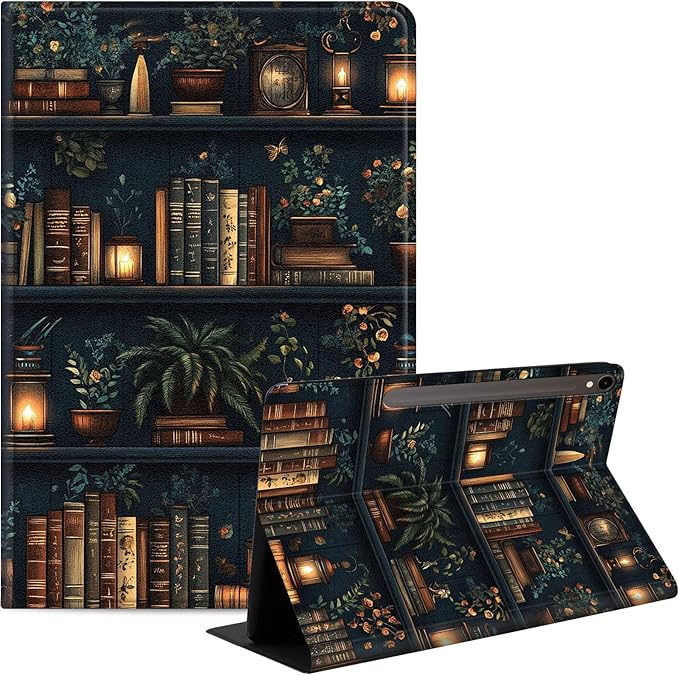 Case for Samsung Galaxy Tab S10 FE/ S9 FE 5G 10.9 Inch/Tab S9 11 Inch, Slim PU Leather Stand Cover with Auto Wake/Sleep, Multi-Angle Viewing & Shockproof, Hand Drawn Bookshelv