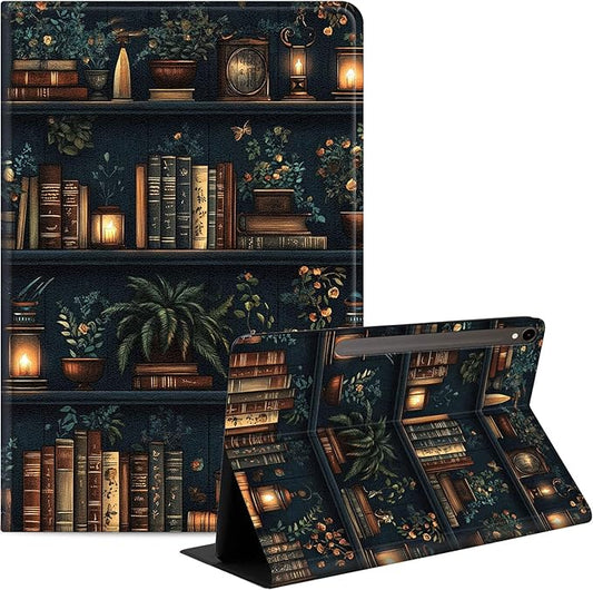 Case for Samsung Galaxy Tab S10 FE/ S9 FE 5G 10.9 Inch/Tab S9 11 Inch, Slim PU Leather Stand Cover with Auto Wake/Sleep, Multi-Angle Viewing & Shockproof, Hand Drawn Bookshelv