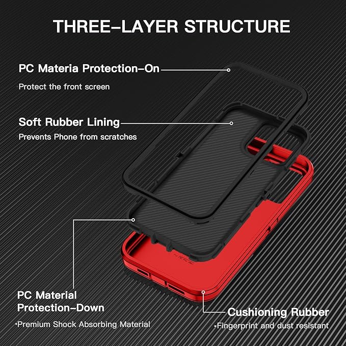 for iPhone 15 Pro Max Case Shockproof Dust/Drop Proof 3-Layer Full Body Protection [Without Screen Protector] Rugged Heavy Duty Cover Case for Apple iPhone 15 Pro Max 6.7" 2023,Red/Black
