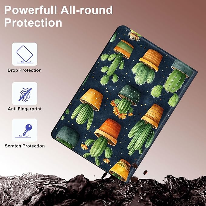 Case for Samsung Galaxy Tab A9+/A9 Plus 11” 2023 Model (SM-X210/X216/X218), Slim PU Leather Stand Cover with Auto Wake/Sleep, Multi-Angle Viewing & Shockproof, Various Cacti