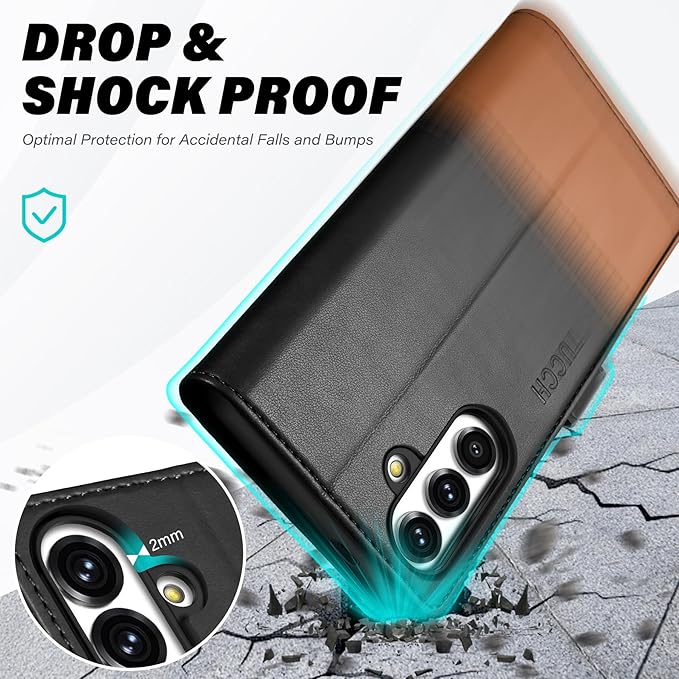 TUCCH Wallet Case for Galaxy S25 Plus 5G, Magnetic PU Leather Stand [RFID Blocking] Card Slot Folio Protective Cover with TPU Shockproof Inner Shell Compatible with Galaxy S25 Plus 6.7", Black & Brown