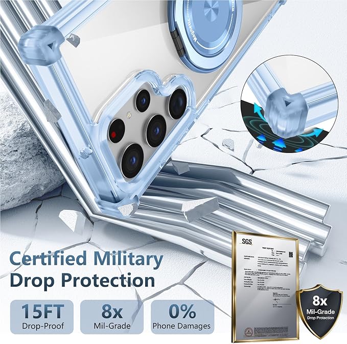 for Samsung Galaxy S25 Ultra Case Compatible with MagSafe Magnetic,with Screen Protector,with Kickstand Ring Military Grade Drop Heavy Duty Protection Shockproof for S25 Ultra Phone Case Blue