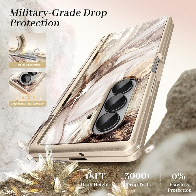 GVIEWIN for Samsung Galaxy Z Fold 7 Case Built-in HD Screen Protector [Compatible with Magsafe][Hidden Kickstand] Magnetic Full-Body Hinge Protection Slim Phone Case for Z Fold 7, Topaz/Gold