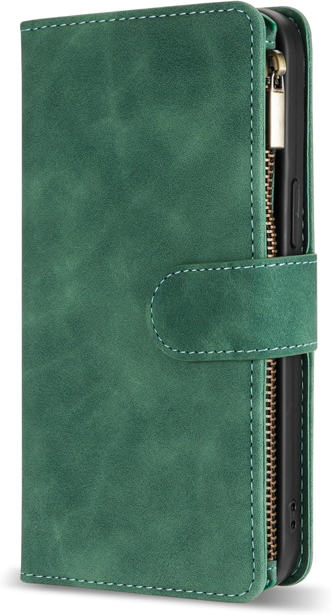 ZZXX for Samsung Galaxy S24 Ultra Wallet Case with RFID Blocking Card Slot PU Leather Zipper Flip Folio with Strap Kickstand Protective Cover for Samsung Galaxy S24 Ultra Case Wallet(Green-6.8 inch)