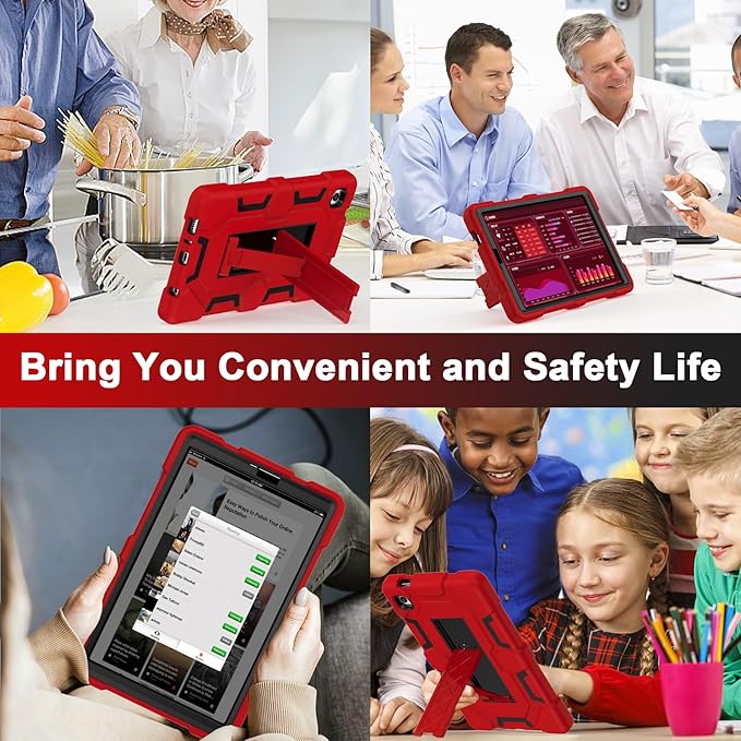 CCMAO Case for Samsung Galaxy Tab A9 Case 8.7 Inch 2023 Model, Heavy Duty Shockproof Hybrid Three Layer Protective Cover with Kickstand for Samsung A9 Tablet 8.7" (SM-X110/X115/X117), Red+Black